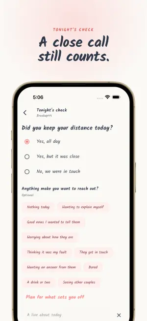 Tonight's check asking whether you kept your distance today, with optional trigger tags