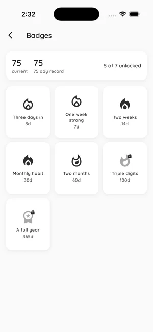 Streak badges screen