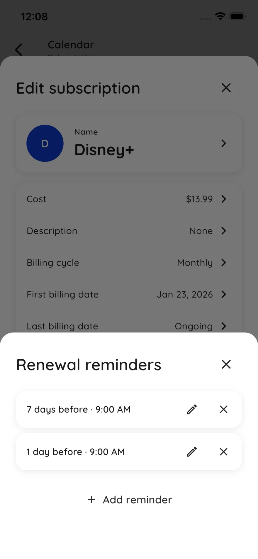 Renewal reminders sheet