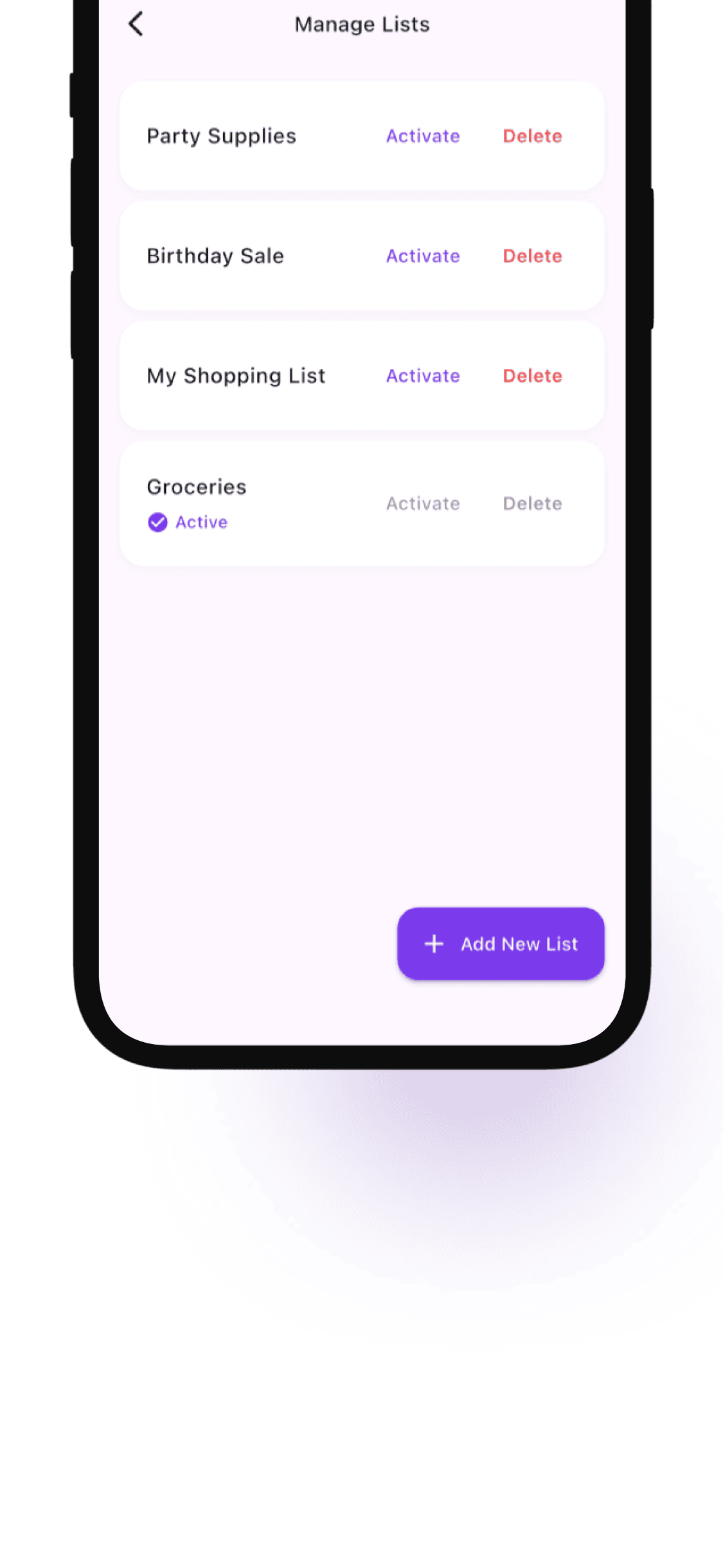 Manage multiple shopping lists